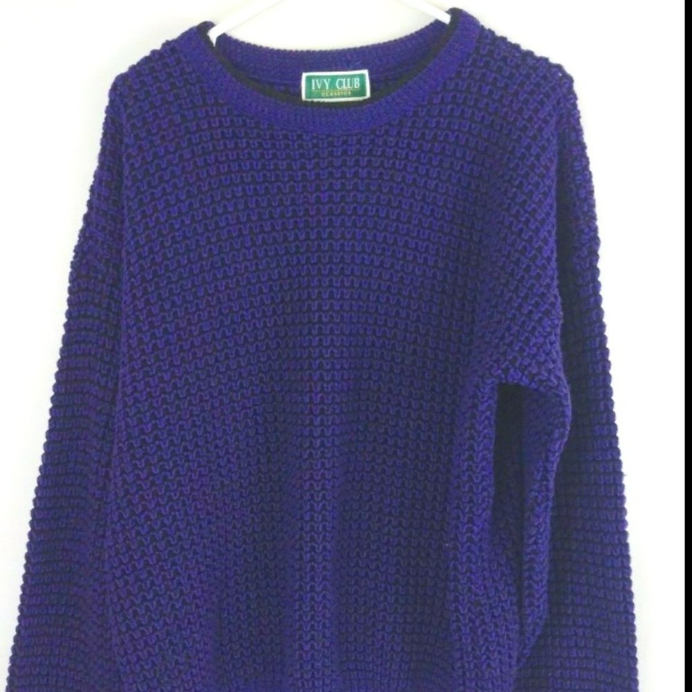 Vtg Ivy Club Classics Purple & Black Sweater 2XL